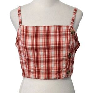 Arizona Y2K Pink Plaid Crop Top NWT Size Large Smocked Cropped Top